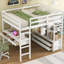 Lit mezzanine double avec bureau et rangement, blanc - Optimisez votre espace de vie Tiroirs, armoires et tablettes