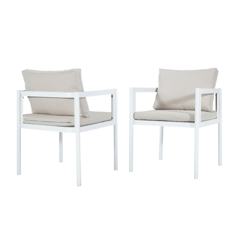 Chaise de salle à manger d'extérieur en aluminium avec coussins hydrofuges Aurevia, Coussin beige / structure blanche