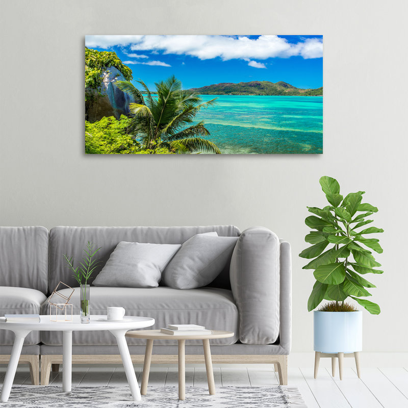 Seychelles Coast - No Frame Print on Glass, 70cm H x 100cm W x 4cm D, Glass