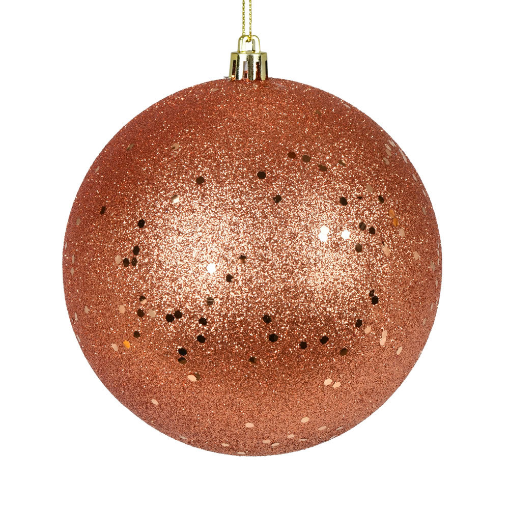 Holiday Décor Ball Ornament, 8" H x 8" W x 8" D, Coral Sequin