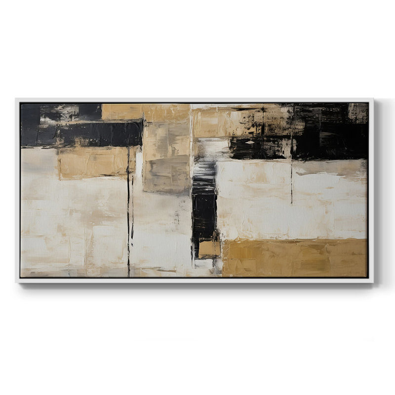 Série abstraite-CD III - Toile tendue avec châssis encadré - Prêt à être accroché, H 17 po x l 33 po, Blanc