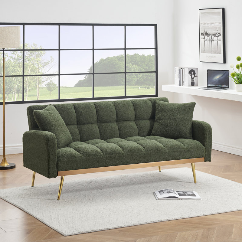 Rinor Upholstered 69'' Reclining Sleeper Sofa, Green Polyester