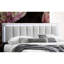 Grand lit avec tissu en laine gris, tête de lit capitonnée charmante et lumières intégrées intégrées contemporaines à DEL, sans sommier tapissier-1392244762