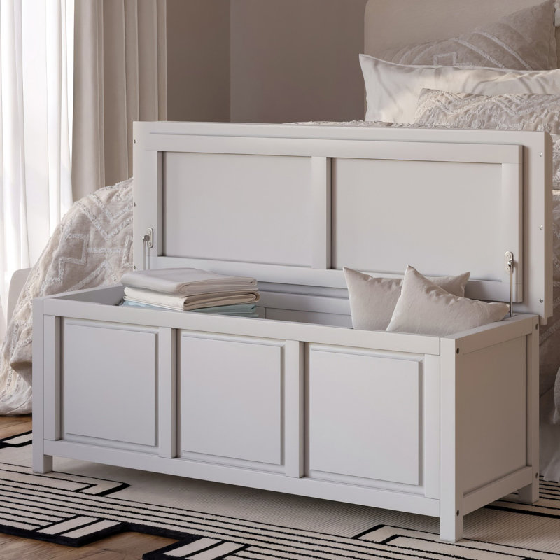Banc de rangement en bois massif John Louis Home, Blanc