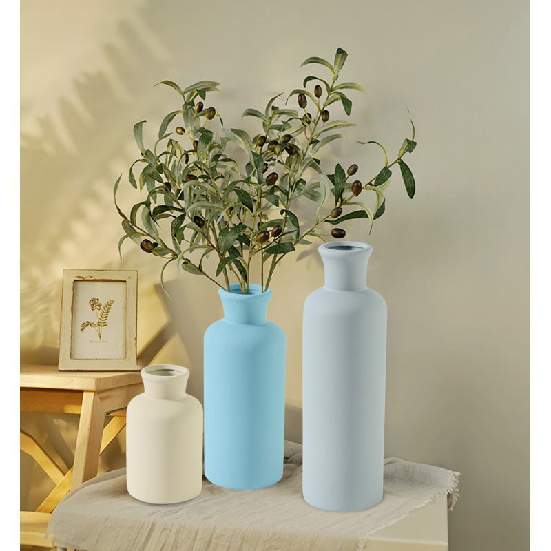 Ensemble de 3 vases en céramique pour décoration intérieure, Bleu / Beige