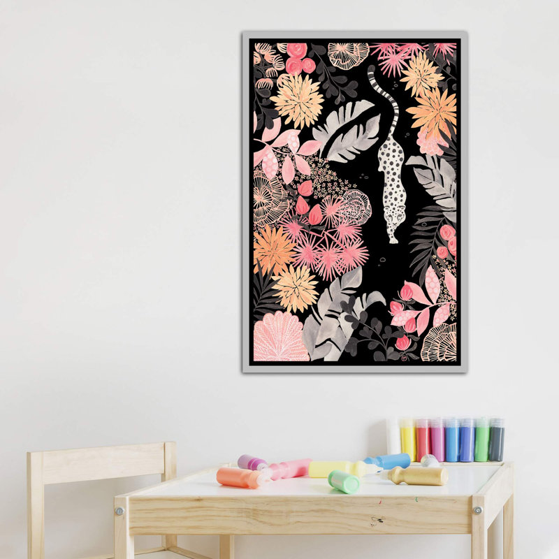Art de pédoncule leopard, Toile avec cadre argenté, H 40 po x l 26 po x P 1,5 po