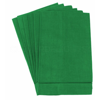 EcoLuxe Hemstitched Linen Hand Towels - 6 Pack, 14 x 22, 100% Natural Linen