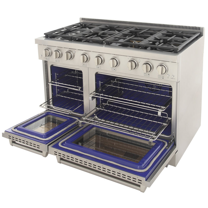 48 in. 6.7 cu. ft. Natural Gas Range Two Ovens in Olive Green with True Simmer Burners, Liquid Propane, Stainless Steel