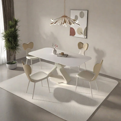 Ensemble de table de salle à manger en pierre frittée de style crème
