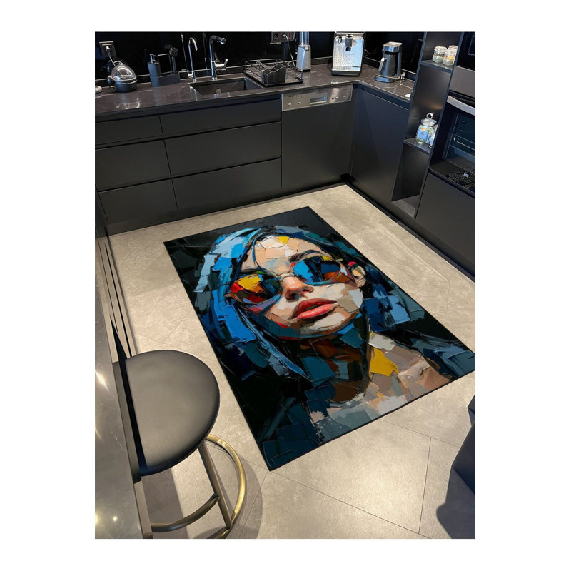 Tapis décoratif à motif de lunettes bleu moderne, Sous-tapis rond 3 pi 3 po inclus