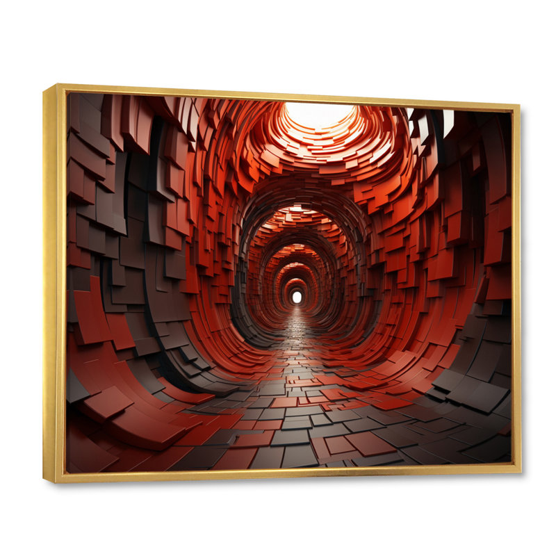 «Abstract Abstract Square Red Wood Tunnel II», reproduction d'art sur toile, Cadre flottant doré