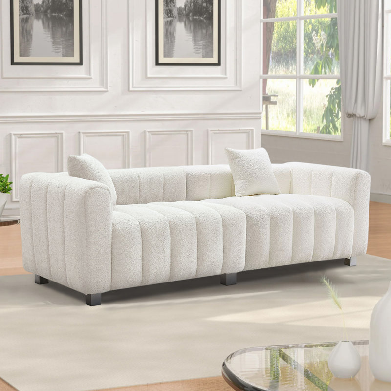 Causeuse 3 places 83,46 po, Velours blanc, H 26 po x l 87,4 po x P 33 po