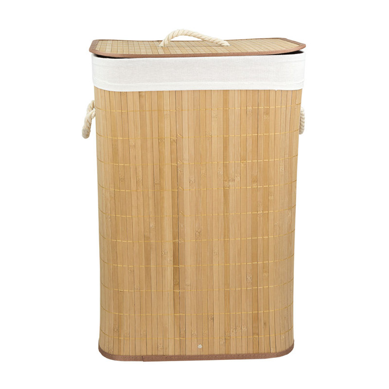 Natural Bamboo Foldable Laundry Hamper with Removable Liner
