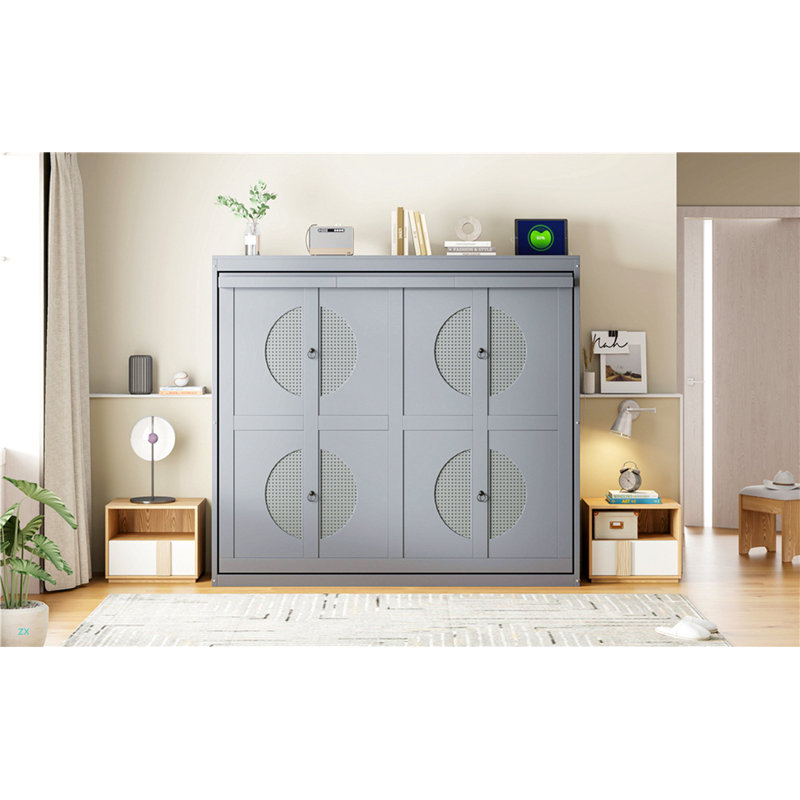 Full Size Murphy Bed Wall Bed, Gray, Full