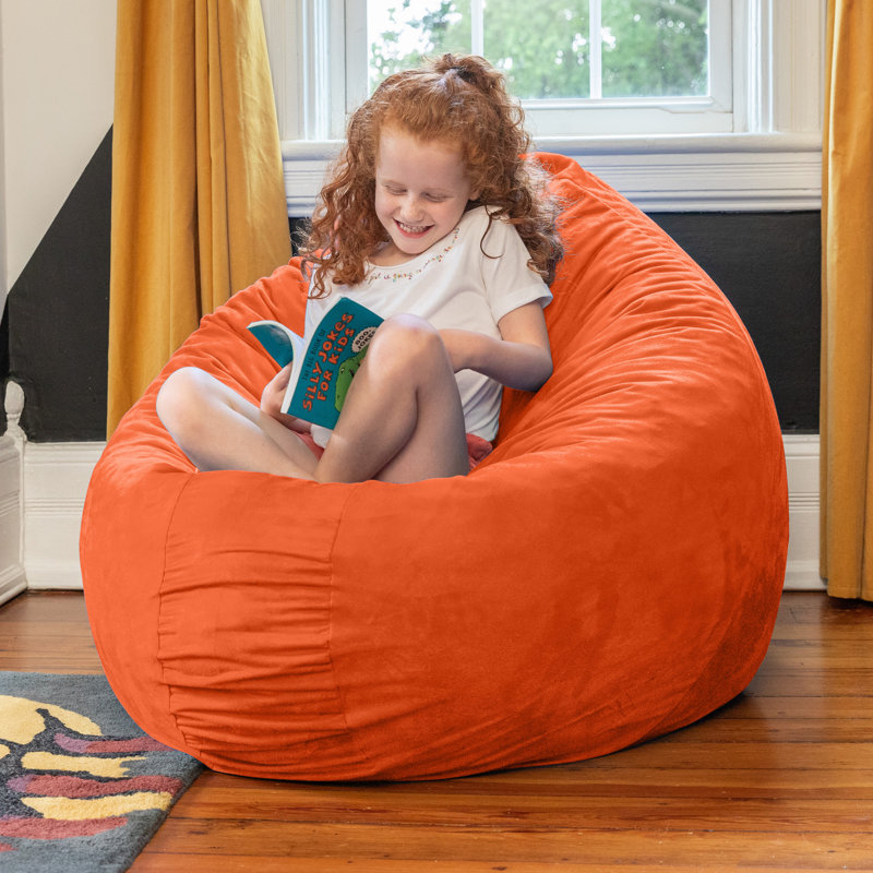4 pi Fauteuil à billes et coussin anti-chute Cocoon Kids - Microsuède, Microsuède orange