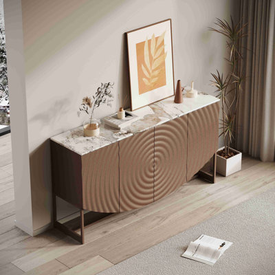 Buffet unique à texture ondulée en 3D, comptoir à autocollant en marbre, style moderne de luxe, buffet de rangement multifonctionnel pour le salon et la salle à manger