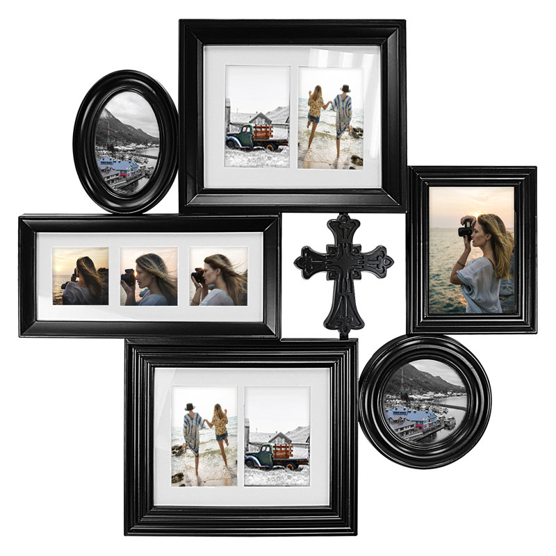 Cross Accent Mixed Opening Collage Picture Frame Set, Wall Gallery Decor