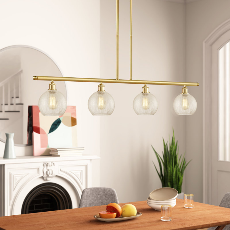 Luminaire suspendu linéaire à 4 lumières pour îlot de cuisine Baptista, Ampoule DEL 6 watts Vinage, Transparent craquelé