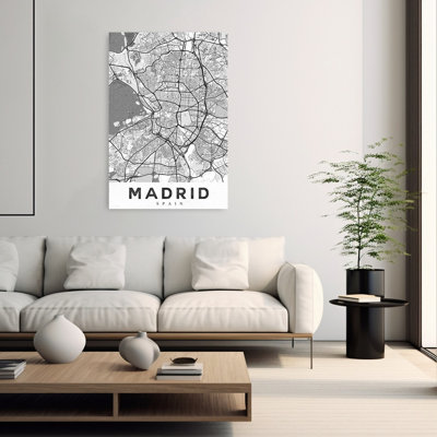 Madrid Spain City Map Retro Vintage Architecture City Wall Art Print 1 Piece Wrapped Canvas Wall Art