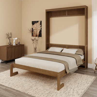 Solid Wood With Rattan Murphy Bed Cabinet Space-Saving Bed Perfect for Guest Room, for Bed Room, Guest Room, Home Office