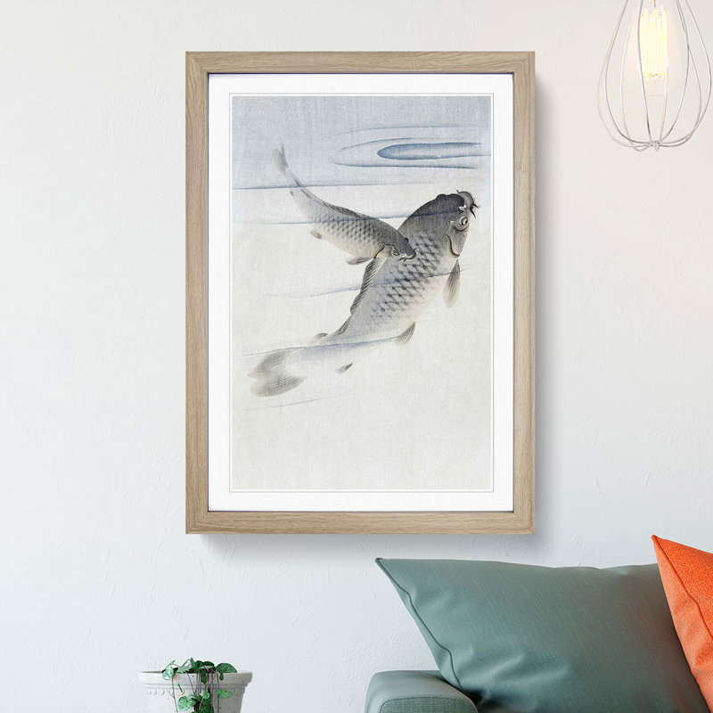 Pair of Carps by Ohara Koson - Framed Print, Oak Framed, 65cm H x 48cm W x 2cm D