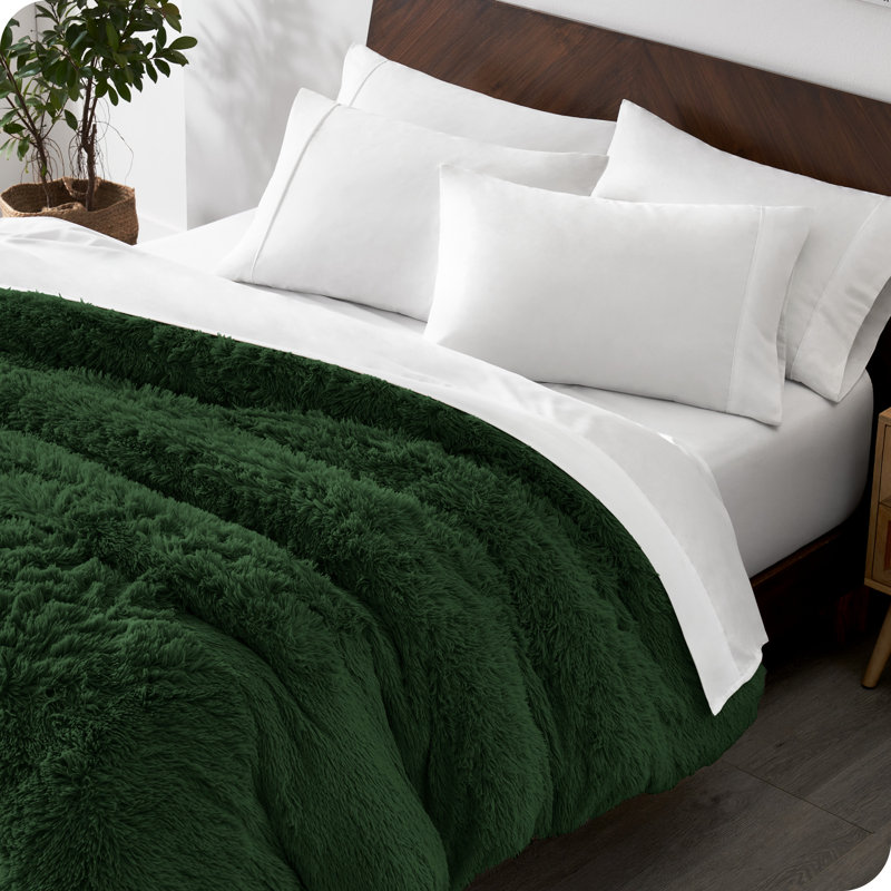 Forest Green Shaggy Faux Fur King/Cal King Duvet Cover