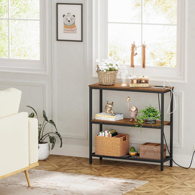 Console Table With 3 Tier Shelves And Power Outlets - E...
