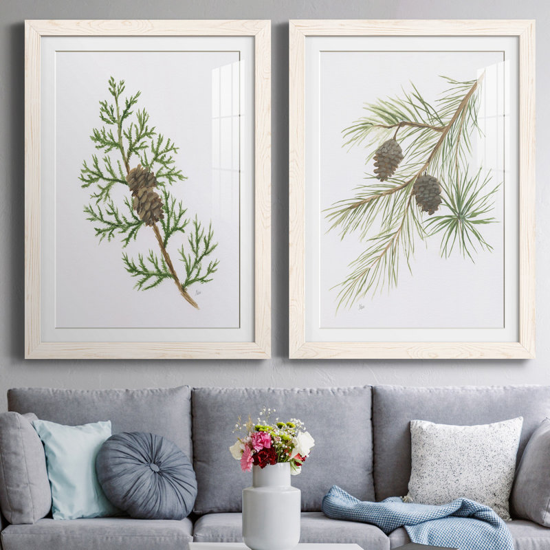 Winter Botanical III - ensemble de 2 reproductions d'art, H 37,5 po x l 55 po x P 1,5 po, Papier encadré blanc, Blanc