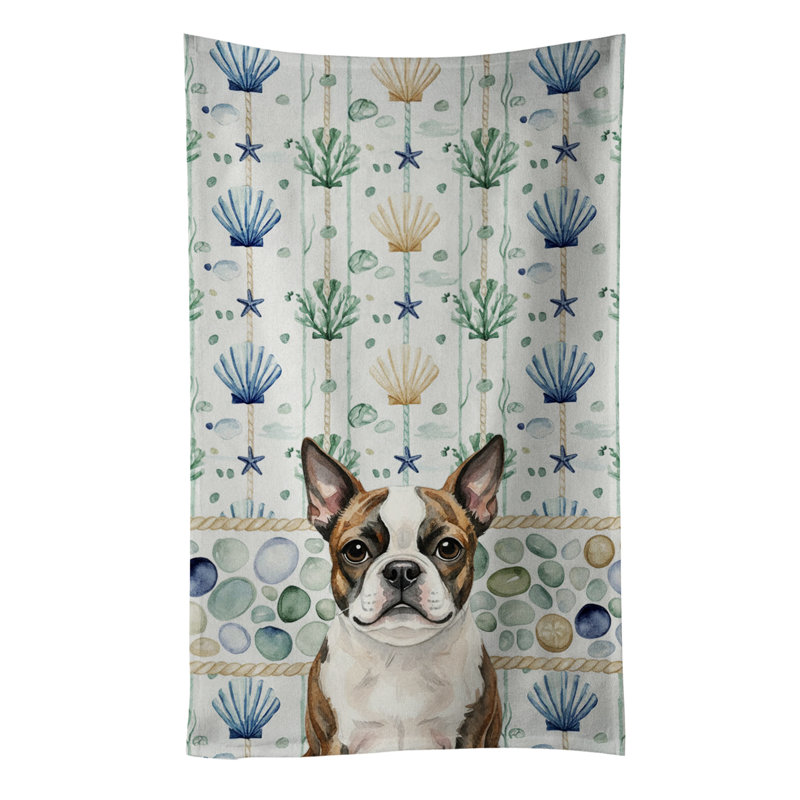 Serviette de cuisine blanche en verre de mer à épagneul tibétain blanc, Bringé Boston Terrier