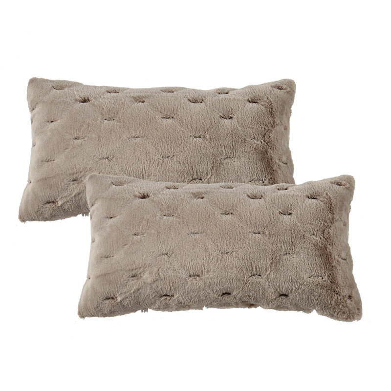 Housse de coussin jacquard en fausse fourrure, Taupe, 14 po x 26 po