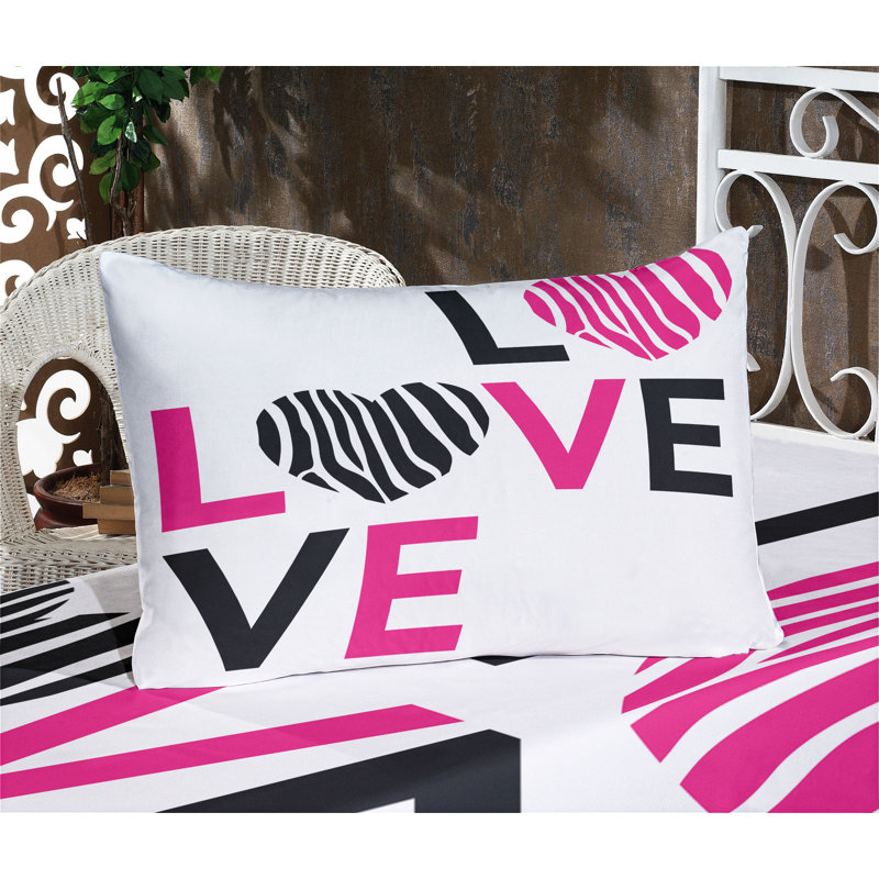 Ensemble de draps et taies décoratives zèbre Ambesonne - rose, noir et blanc