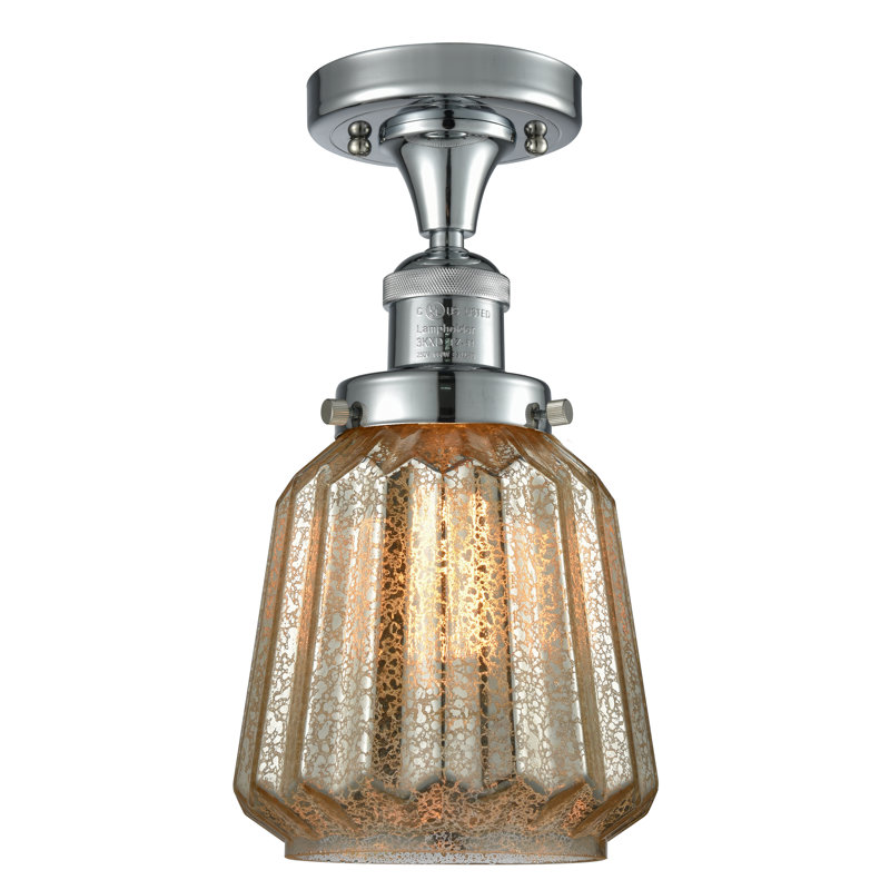 Vinson Glass Semi Flush Mount, Polished Chrome