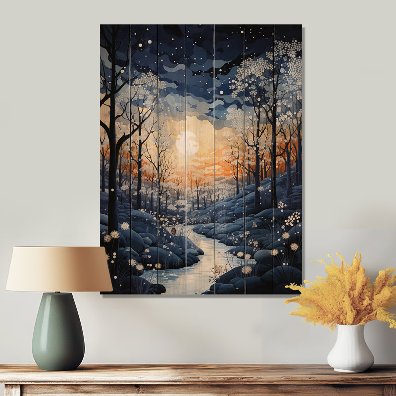 «Forest Winter Blue», impression monochrome sur bois, H 20 po x l 10 po x P 0,78 po