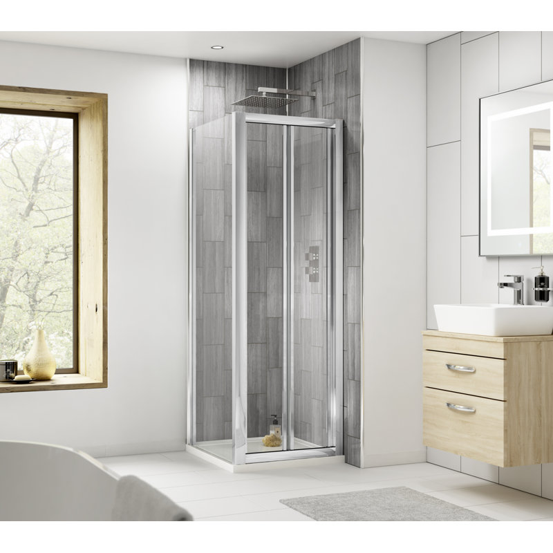 Pacific 1850mm H Folding / Bi-Fold Framed Shower Door with Clear Glass, 185cm H x 76cm W x 76cm D