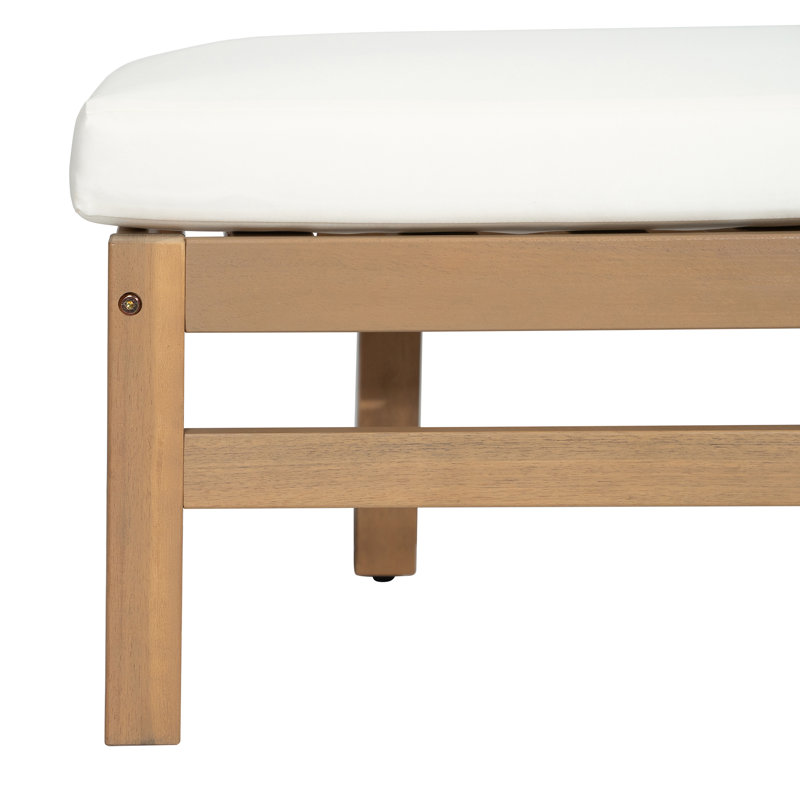 5-Position Adjustable Patio Chaise Lounge with Solid Wood and Thick Cushions, 1, Light Teak