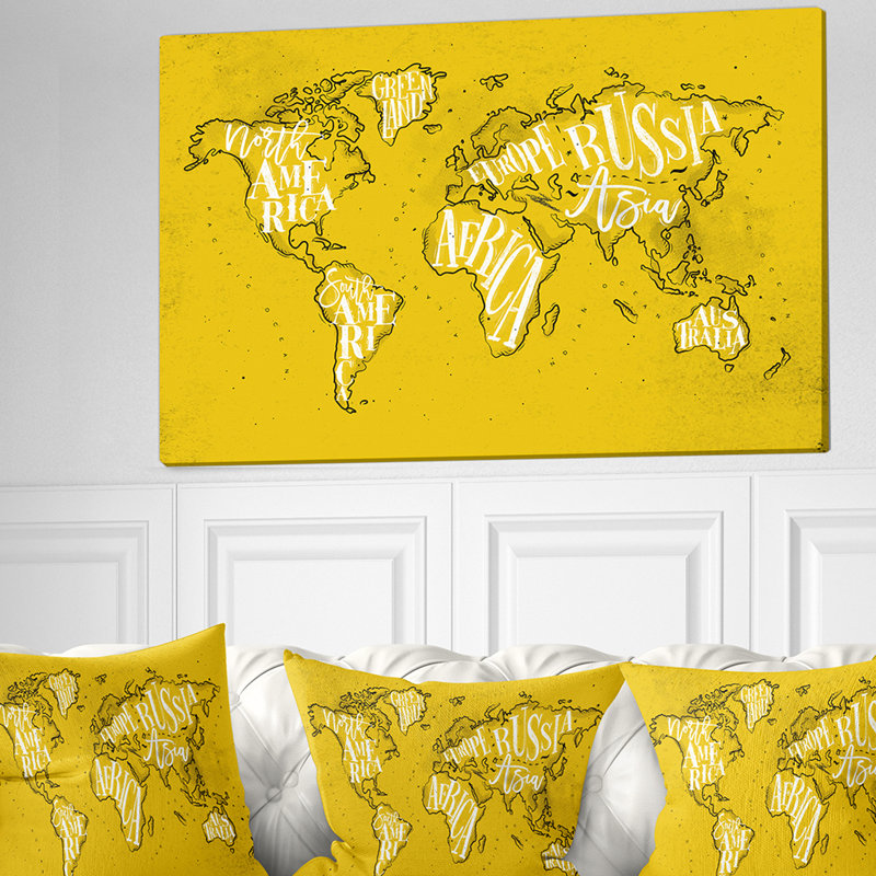 Carte du monde-impression d’art graphique, Toile tendue, H 16 po x l 32 po x p 1 po
