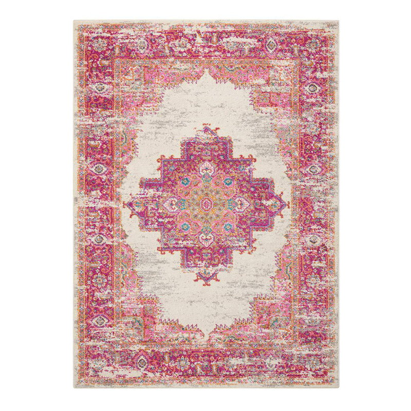 Fuschia Rug, Stain Resistant Floral Rug, Luxurious Traditional Persian Rug For Bedroom & Diningroom, Rectangle 160 x 221 cm