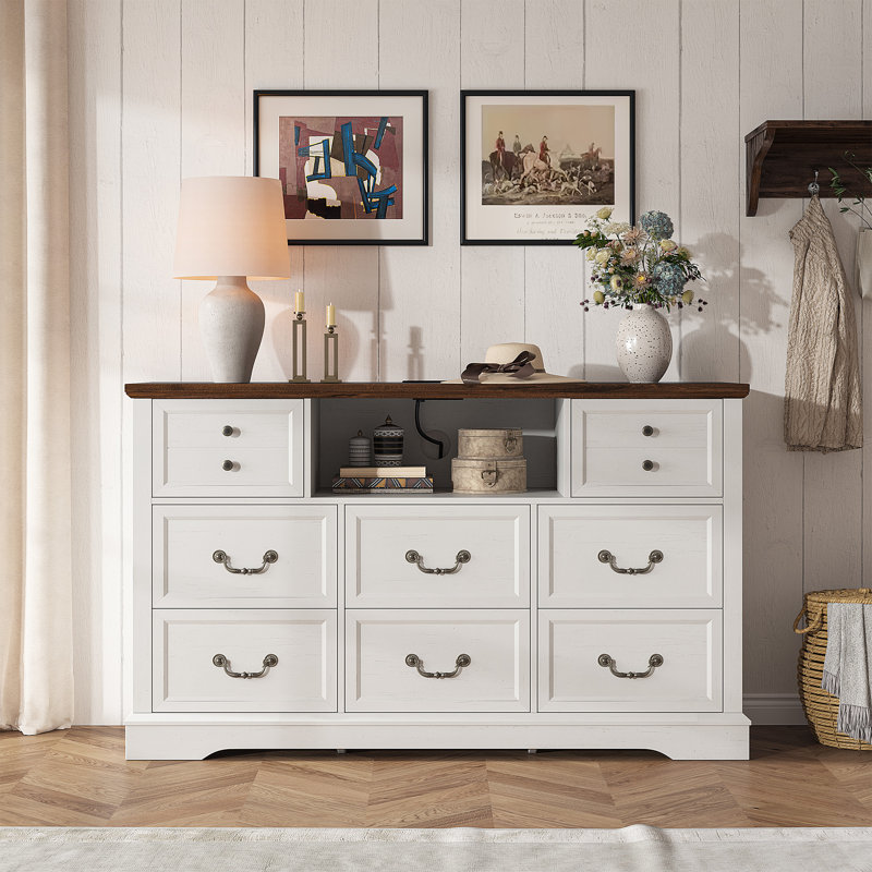 Commode pour chambre à coucher avec 8 tiroirs, commodes de chambre en bois avec lumière DEL et station de charge