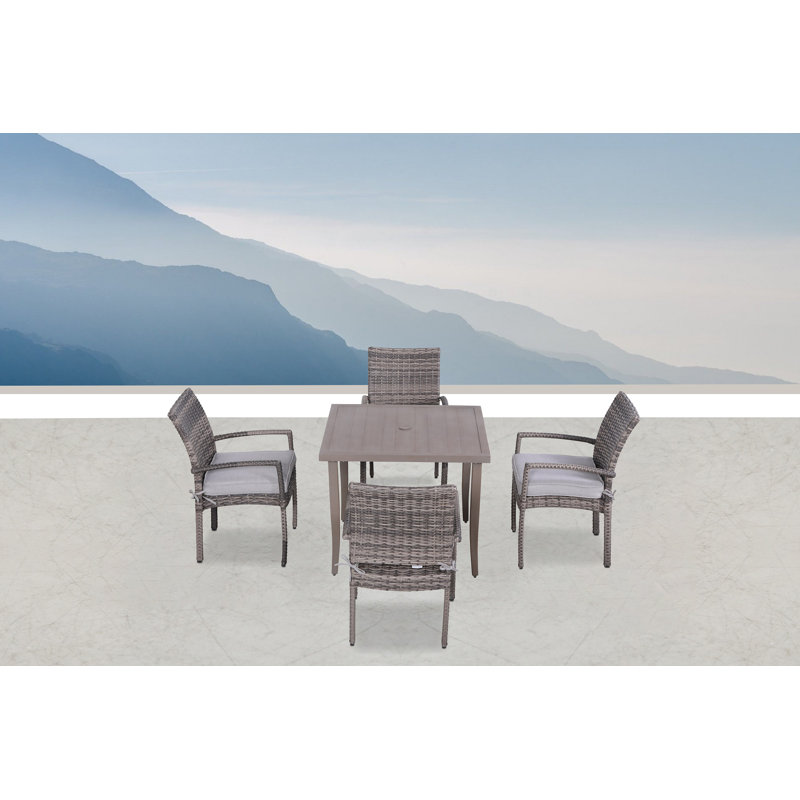 Alezandro 4 - Person Premium All-Weather Wicker Patio Dining Set with Square Table , Cushions Included