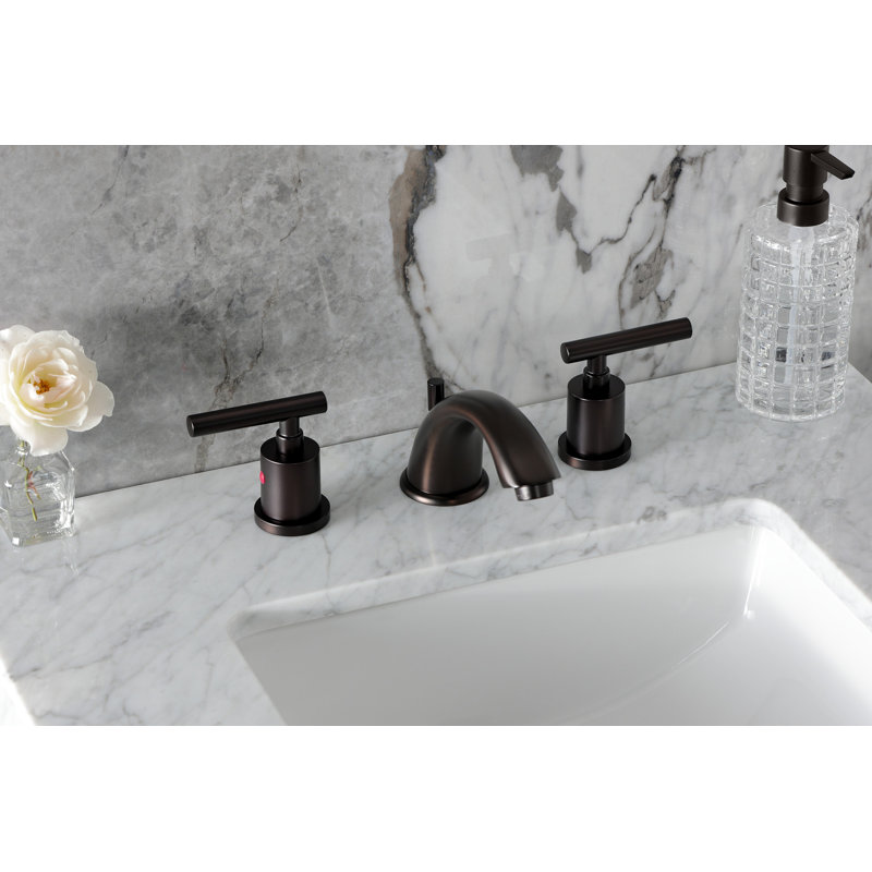 Kingston Brass Manhattan Two-Handle 3-Hole Deck Mount Widespread Bathroom Faucet with Retail Pop-Up Drain, Oil Rubbed Bronze