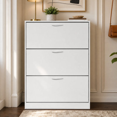 31.6" W Slim Shoe Storage Cabinet with 3 Flip Drawers