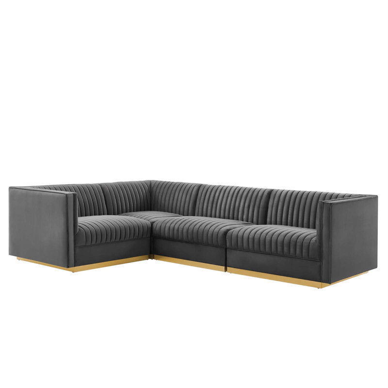 Canapé modulaire 4 pièces Sanguine Channel, Face à la gauche, 100% polyester gris