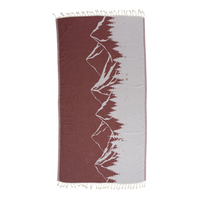 Chanyah Soft Organic Cotton Mountain Print Turkish Towel, Sand Resistant Beach Peshtemal, Thin & Absorbent, 66” x 36”