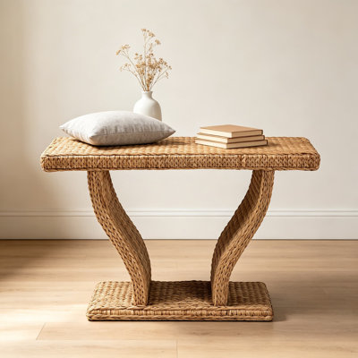 Alyssa Handwoven Seagrass Console Table With Sculptural Arching Frame For Entryway, Hallway, Or Living Room Display