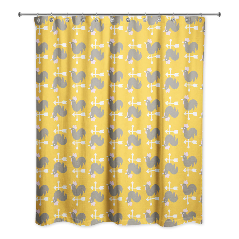 Rideau de douche simple coq Hamil, Jaune / Gris