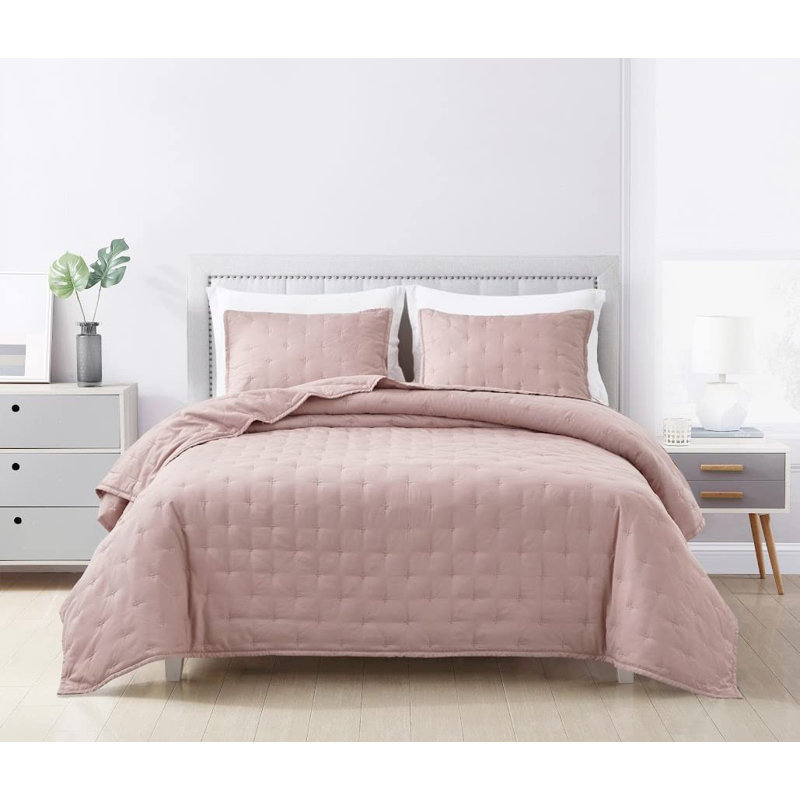Cross-stitch Lightweight Cooling Quilt Set, King Quilt + 2 King Shams, Woodrose