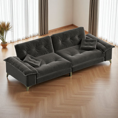104.7 " Modern 4-Seat Cloud Sofa With Wide Removable Armrests, Tufted Sofa With Metal Legs,Comfy Chenille Upholstered Couch With 2 Pillows For Living Room