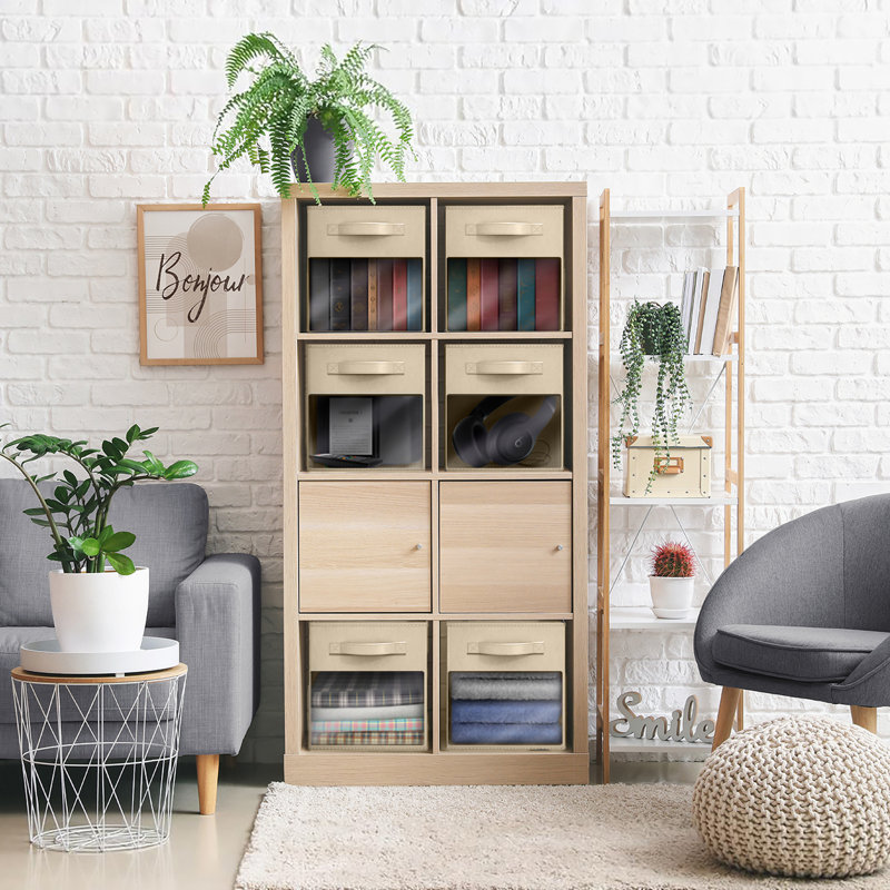 Grand bac de rangement 13 "avec fenêtre transparente Sorbus - paquet de 6, organisateurs de tissu pliables, beige, Beige