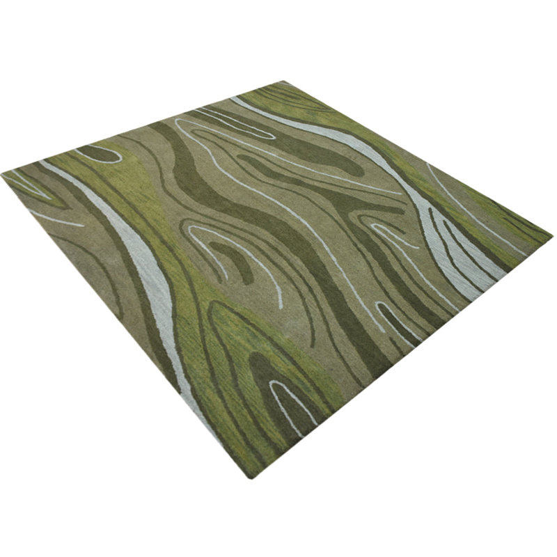 Tapis écologiques en laine touffetée à la main Dalvey - couleur verte | Conception abstraite, Carré 10 pi