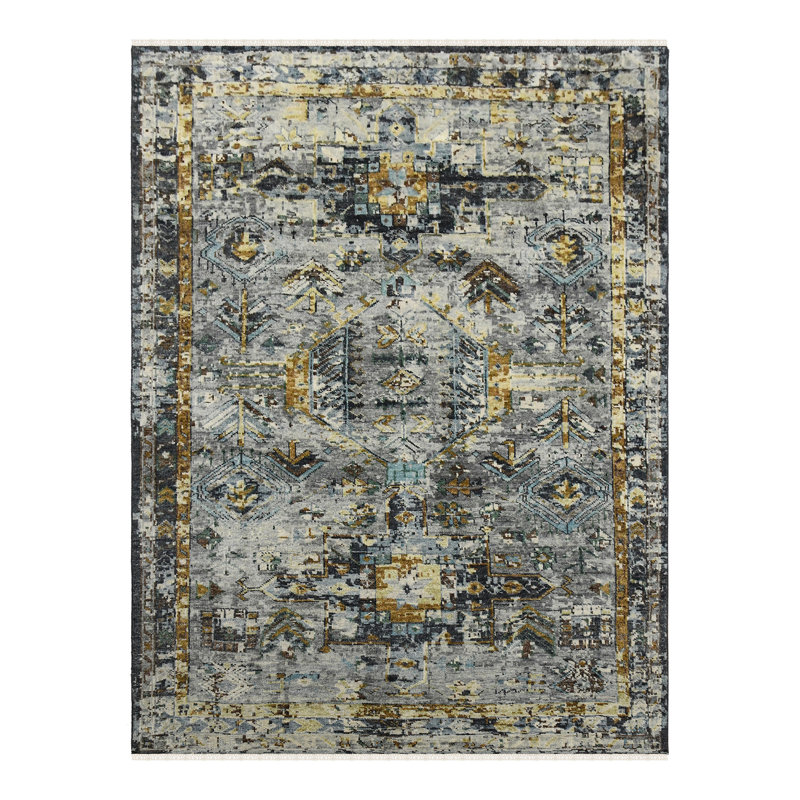 Wool Geometric Area Rug in Gray, Rectangle 2' x 3'